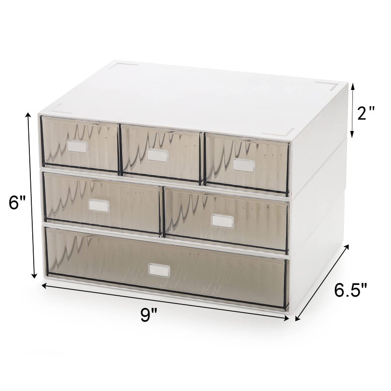Hacaroa 3 Tier Mini Desk Organizer with 6 Drawers  Plastic Desktop Drawers Storage Box  Stackable Makeup Organizer Craft Storage Case for Office  School  Bathroom  Detachable Design  White - Image 2